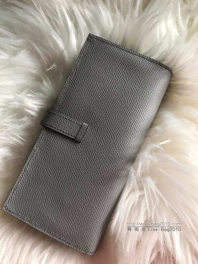 Hermes錢包 愛馬仕bearn長款錢夾 進口epsom皮 海鷗灰 銀扣  tdh2185